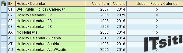 Check SAP Factory Holiday Calendar Validity