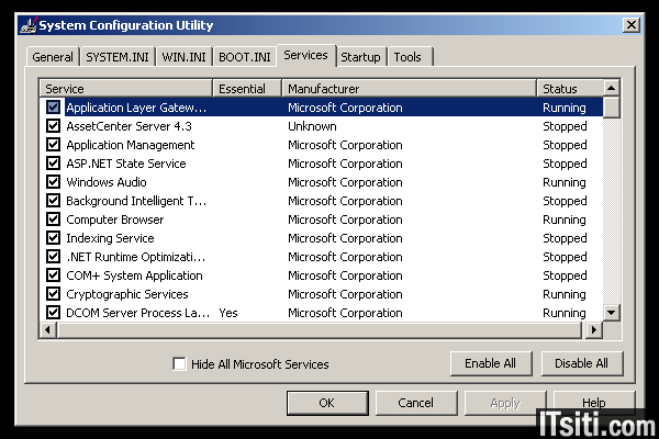 Windows XP провайдер msconfig