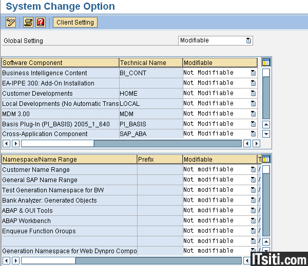 System Change Option to Modifiable or Not Modifiable in SE06