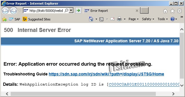 Application error occurred during the request processing
