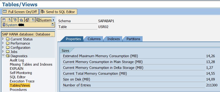 How to Find the Size of Tables on Disk (bytes) in HANA